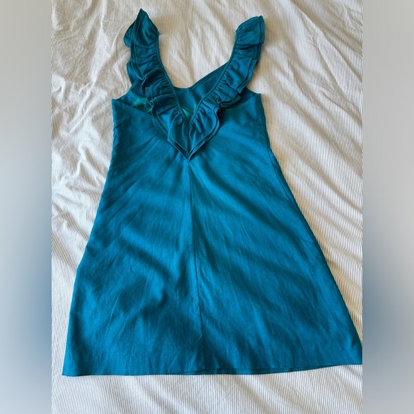 Loeffler Randall Ruffle Neck Linen Blend Dress - Size 8 - Picture 4 of 11